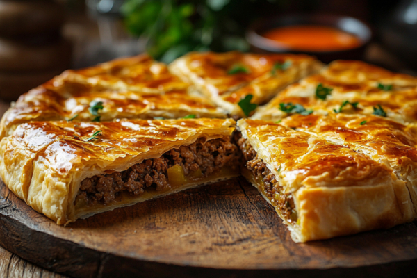 Никаких дрожжей, только кефир и сода &mdash; а пирог получается нежным и хрустящим. Добавила фарш и в духовку