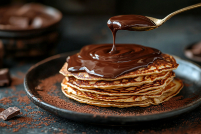 Шоколадный соус, который застывает внутри блина. Густой, бархатный, из трех продуктов. Мечта сладкоежки к Масленице!